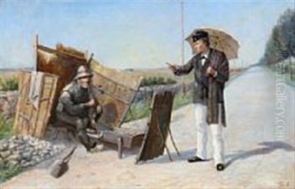 Jens Vejmand And A Student Oil Painting by Carl Martin Soya-Jensen