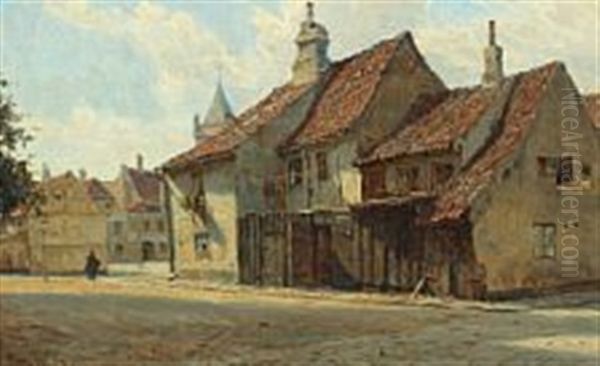 Town Scenery With Houses And Church In The Background Oil Painting by Carl Martin Soya-Jensen