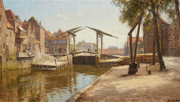 View Of A Canal And Draw-bridge Oil Painting by Carl Martin Soya-Jensen