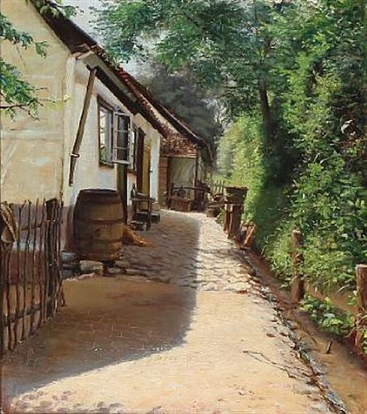 Summer Day At A Farmer House Oil Painting by Carl Martin Soya-Jensen