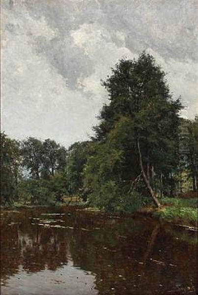 Quiet Afternoon At A Forest Lake Oil Painting by Carl Martin Soya-Jensen