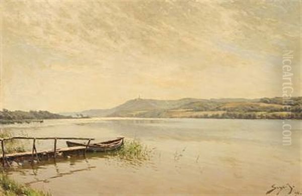 View From Juel Lake At Silkeborg, Denmark Oil Painting by Carl Martin Soya-Jensen