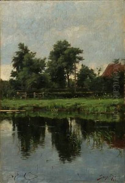 Landscape With A Lake And Tall Trees Oil Painting by Carl Martin Soya-Jensen