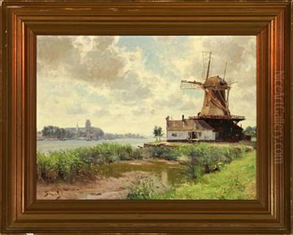 Vindmolle, Dordrecht I Baggrunden Oil Painting by Carl Martin Soya-Jensen