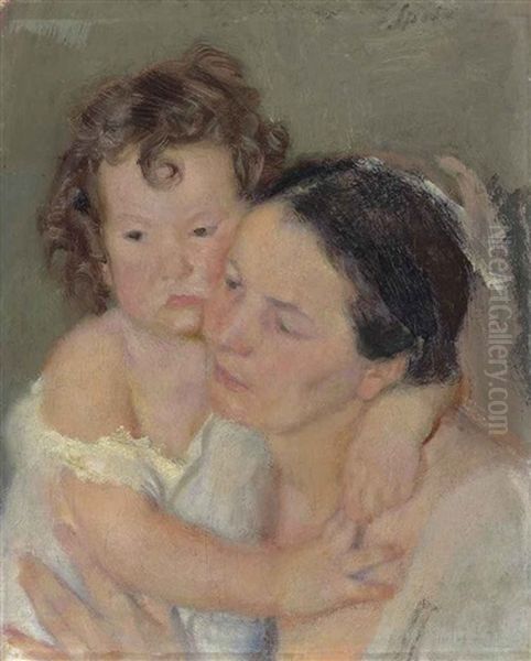 Mother And Child Oil Painting by Armando Spadini