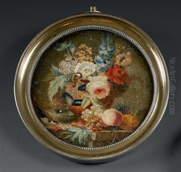 Vase De Fleurs Sur Un Entablement De Marbre, Un Oiseau Pres D'un Nid, Un Ananas Et Des Fruits Poses Au Naturel Oil Painting by Cornelis van Spaendonck