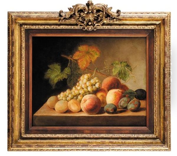 Nature-morte De Peches Raisins Et Prunes Sur Un Entablement De Pierre Oil Painting by Cornelis van Spaendonck