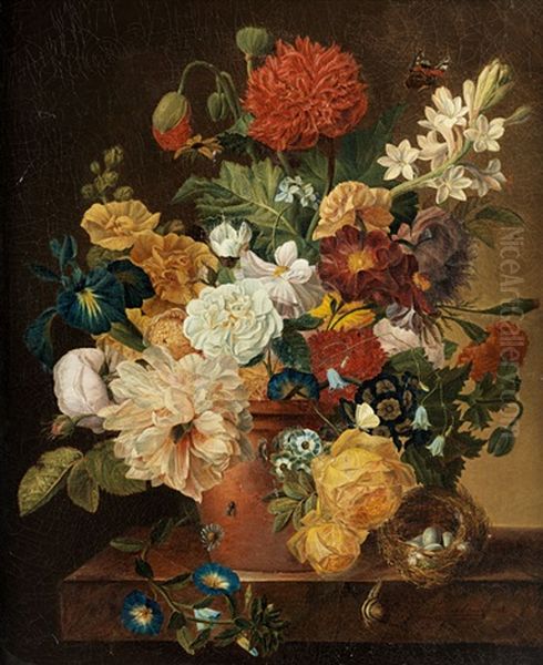 Blumenstillleben Mit Vogelnest Oil Painting by Gerard Van Spaendonck