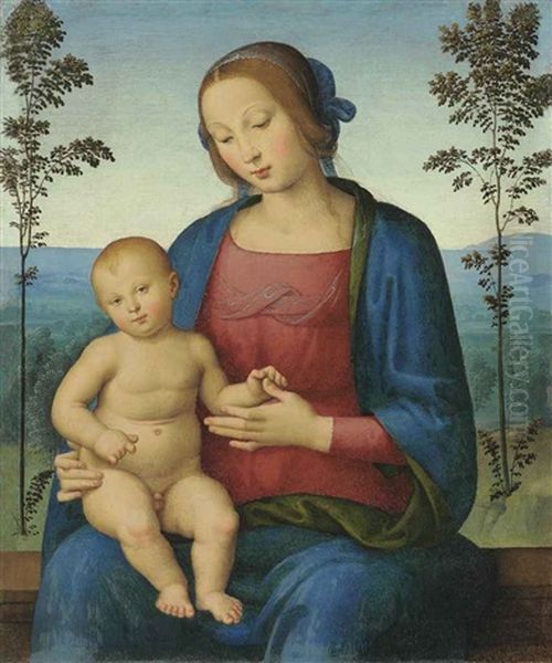 The Madonna And Child In A Landscape Oil Painting by  Spagna (Giovanni lo Spagnolo)