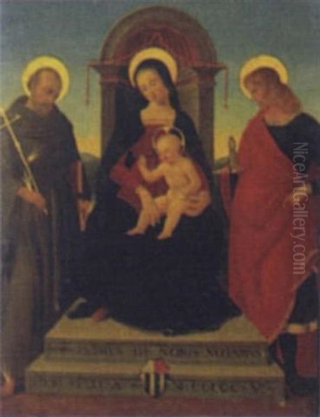 Madonna And Child Enthroned With Saints Oil Painting by  Spagna (Giovanni lo Spagnolo)