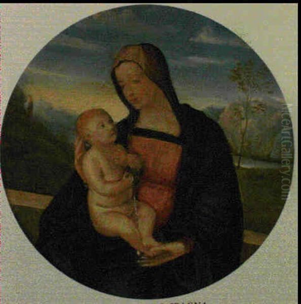 Vierge A L'enfant [med: Panneau De Bois Tendre,trois Planch Oil Painting by  Spagna (Giovanni lo Spagnolo)