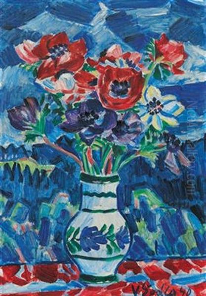 Vase With Flowers Oil Painting by Vaclav Spala