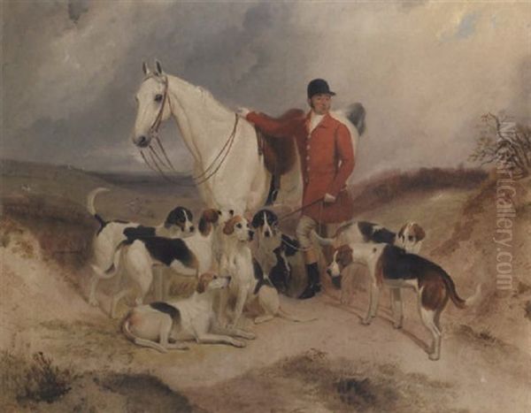 Dick Burton, Huntsman To The Tidworth Hunt With His Hunter And Hounds Oil Painting by Charles Bilger Spalding