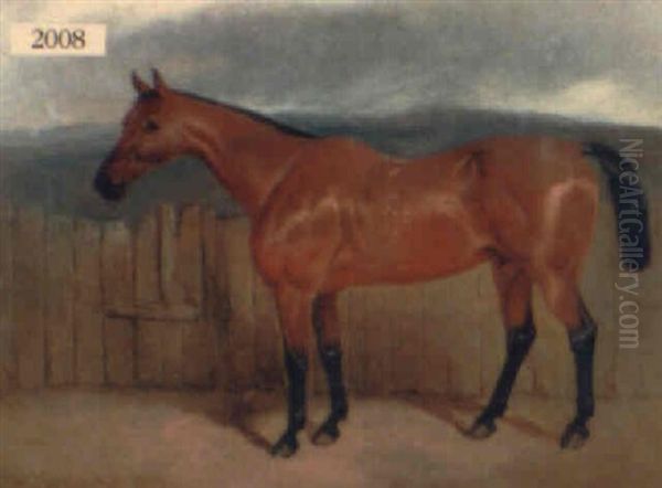 Horse Standing Near A Fence Oil Painting by Charles Bilger Spalding