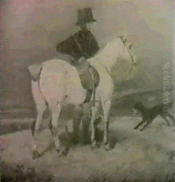 A Gentleman With A Grey Pony And Two Retrievers In A Landscape Oil Painting by Charles Bilger Spalding