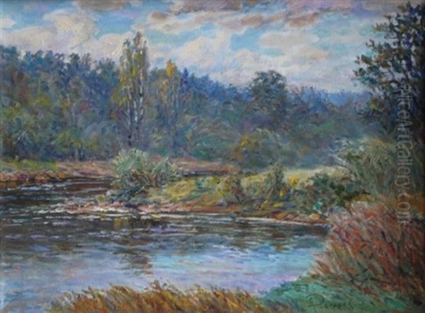 The River In Autumn Oil Painting by Arnolds Spalvins