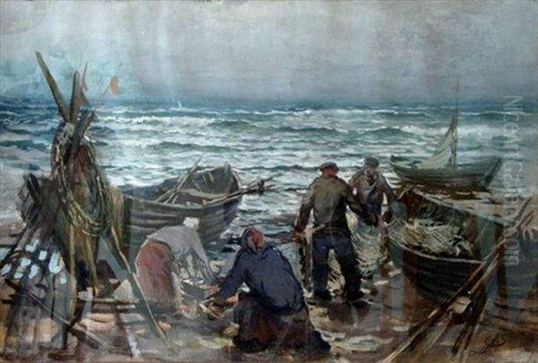 After Fishing Oil Painting by Arnolds Spalvins