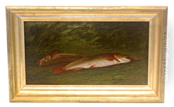 Ttwo Brook Trout Or Catch Of The Day, Circa 1870 Oil Painting by Frederick A. Spang