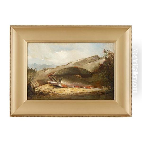 Two Brook Trout, Circa 1870 Oil Painting by Frederick A. Spang