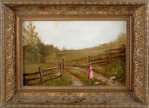 Landscape With A Woman In A Pink Dress Oil Painting by Frederick A. Spang