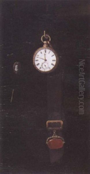 Trompe L'oeil Of A Pocketwatch Oil Painting by Frederick A. Spang