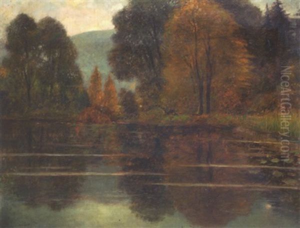 Herbstliche Teichlandschaft Oil Painting by Paul Spangenberg