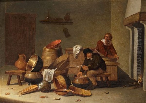 Kucheninterieur Mit Zwei Mannern Oil Painting by Jan Spanjaert