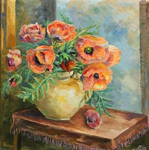 Still Life With Poppies In A Vase Oil Painting by Antal Spanyi