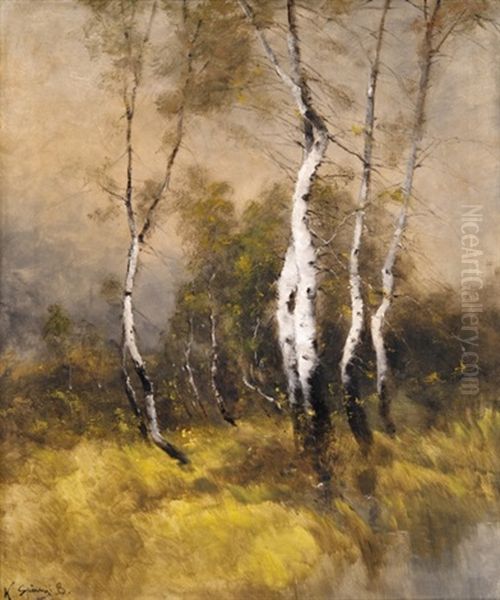 Birch Trees Oil Painting by Bela Von Spanyi