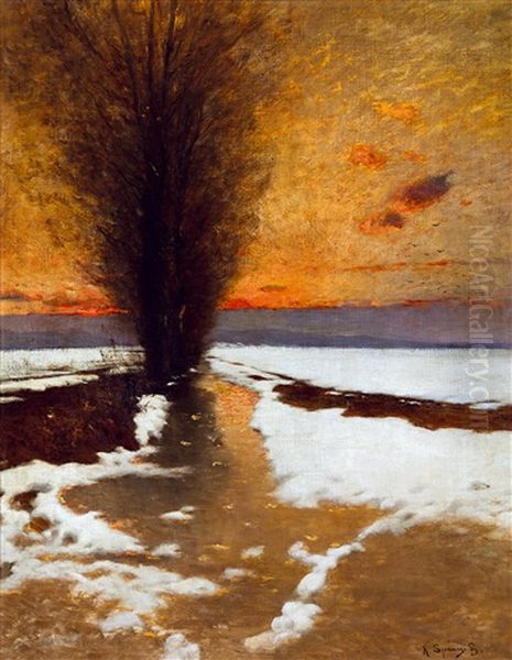 Winter Morning Oil Painting by Bela Von Spanyi