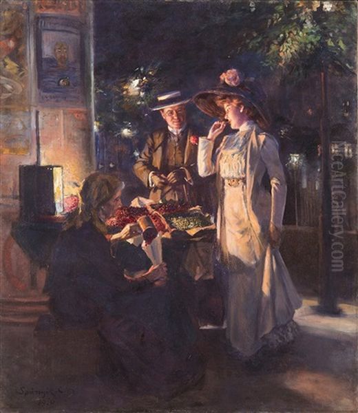 Night Market Oil Painting by Kornel Spanyik