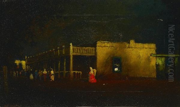 View Of Figures On A Street By A Hacienda Oil Painting by Will Sparks