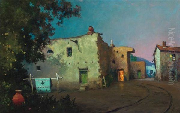 Adobe Village, Moonlight Oil Painting by Will Sparks