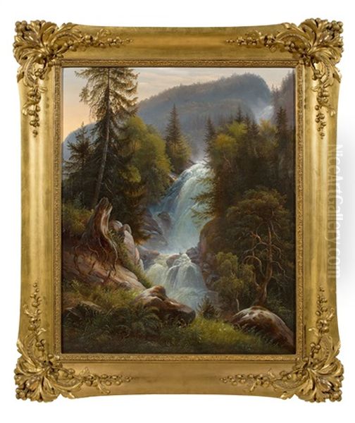 Der Giessbach Im Berner Oberland Oil Painting by Karl Christian Sparmann