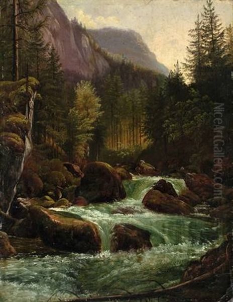 Gebirgsbach Oil Painting by Karl Christian Sparmann