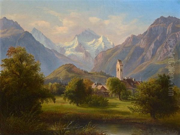 Dorf Im Gebirge Oil Painting by Karl Christian Sparmann