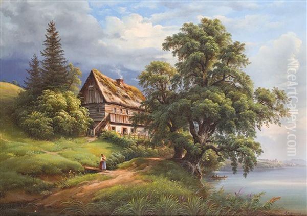 Altes Bauernhaus Am Ufer Oil Painting by Karl Christian Sparmann