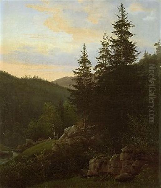 Bewaldete Gebirgslandschaft Oil Painting by Karl Christian Sparmann