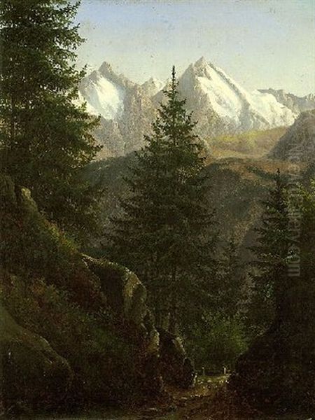 Verschneite Berggipfel Oil Painting by Karl Christian Sparmann