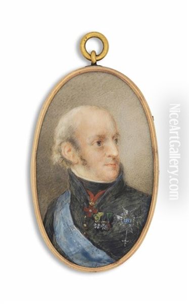 Charles Xiii (1748-1818), King Of Sweden 1809-1818, And King Of Norway 1814-1818, In Black Uniform And Black Stock, Wearing The Blue Sash And Breast-star Of The Royal Swedish Order Of The Seraphim, The Order Of Charles Xiii, And The Badges Of The Polar St Oil Painting by Lorentz Svensson Sparrgren