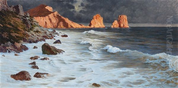 Coastal Landscape In Capri Oil Painting by Paul von Spaun