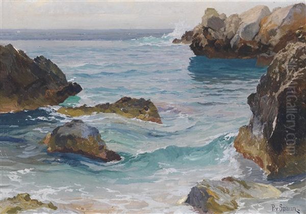 Meeresbrandung (capri ?) Oil Painting by Paul von Spaun