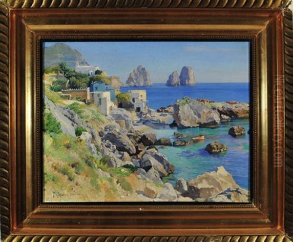 Capri - Kuste Bei Marina Piccola Mit Blick Auf Die Farglioni Oil Painting by Paul von Spaun