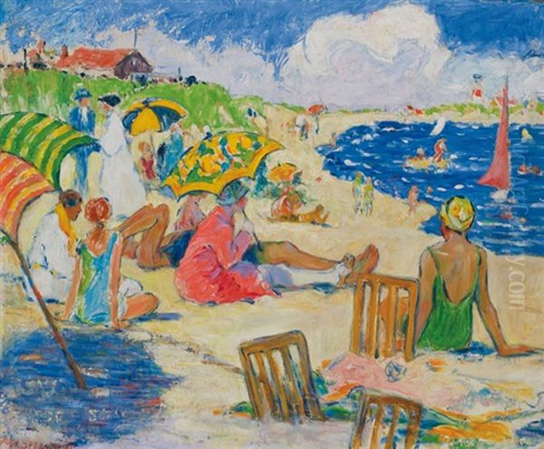 Sunny Day At The Beach Oil Painting by Anna W. Speakman