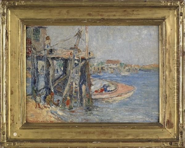 Harbor Scene Oil Painting by Anna W. Speakman