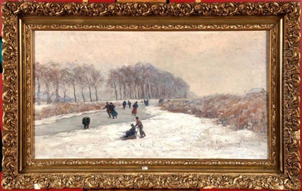 Paysage Enneige Aux Patineurs Oil Painting by Leopold Speeckaert