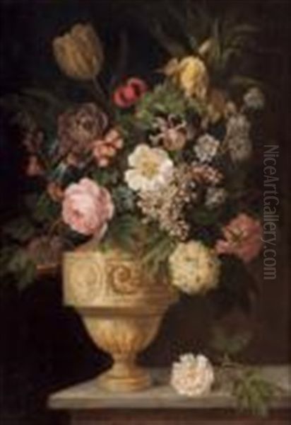 Vase De Fleurs Sur Un Entablement De Pierre Oil Painting by Michel Joseph Speeckaert