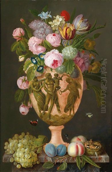 Ein Blumenbouquet Mit Fruchten, Insekten Und Einem Vogelnest Oil Painting by Michel Joseph Speeckaert