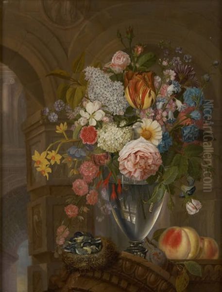 Vase Fleuri Et Nid D'oiseaux Oil Painting by Michel Joseph Speeckaert