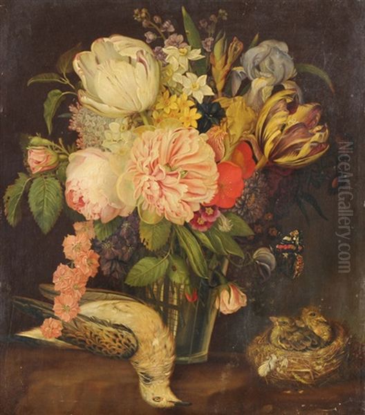 Blumenstilleben Mit Vogelnest Oil Painting by Michel Joseph Speeckaert